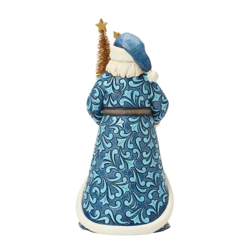 Figurine: Blue & Gold Santa With Gold Sisal Tree