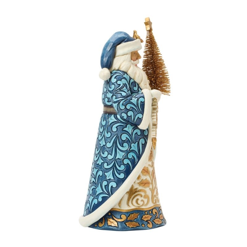 Figurine: Blue & Gold Santa With Gold Sisal Tree