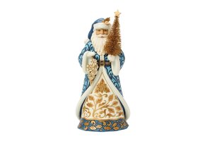 Figurine: Blue & Gold Santa With Gold Sisal Tree