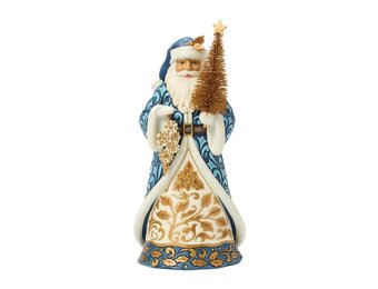 Figurine: Blue & Gold Santa With Gold Sisal Tree