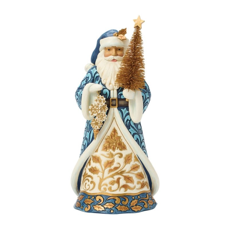 Figurine: Blue & Gold Santa With Gold Sisal Tree