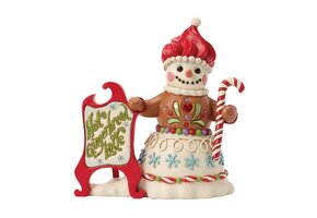 Figurine: Gingerbread Snowman with Sign.