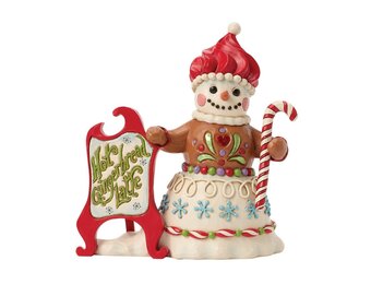 Figurine: Gingerbread Snowman with Sign.