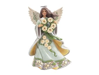 Figurine: Opal & Moss Angel with Poinsettia Garland by Heartwood Creek
