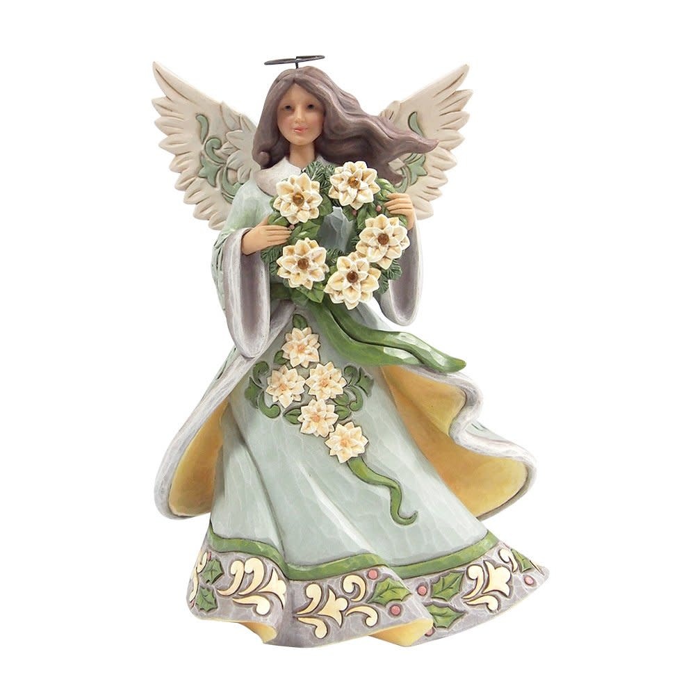 Figurine: Opal & Moss Angel with Poinsettia Garland by Heartwood Creek