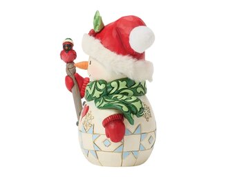 Figurine: Snowman -  with a Bird Pint