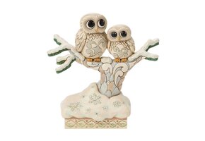 Figurine: Owls in a Tree -  White Woodland