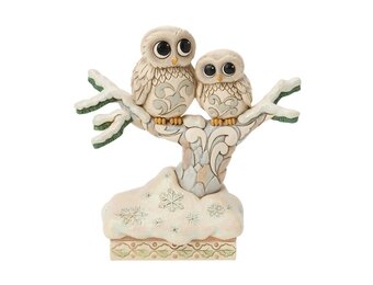 Figurine: Owls in a Tree -  White Woodland