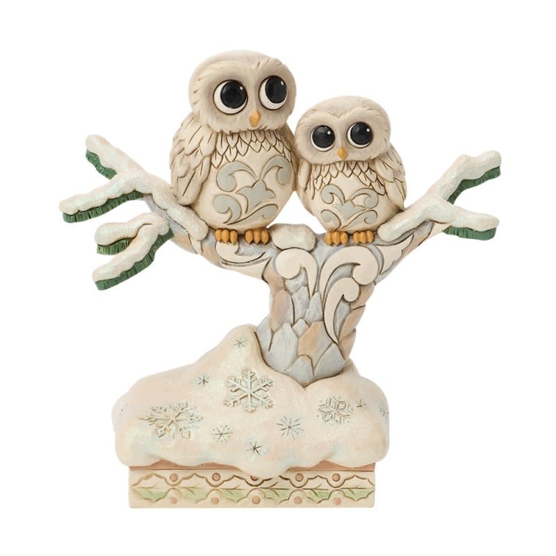 Figurine: Owls in a Tree -  White Woodland