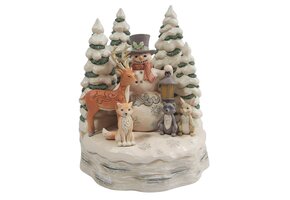 Figurine: Snowman with Animals - White Woodland