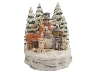 Figurine: Snowman with Animals - White Woodland