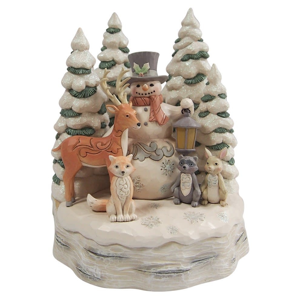Figurine: Snowman with Animals - White Woodland
