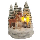 Figurine: Snowman with Animals - White Woodland