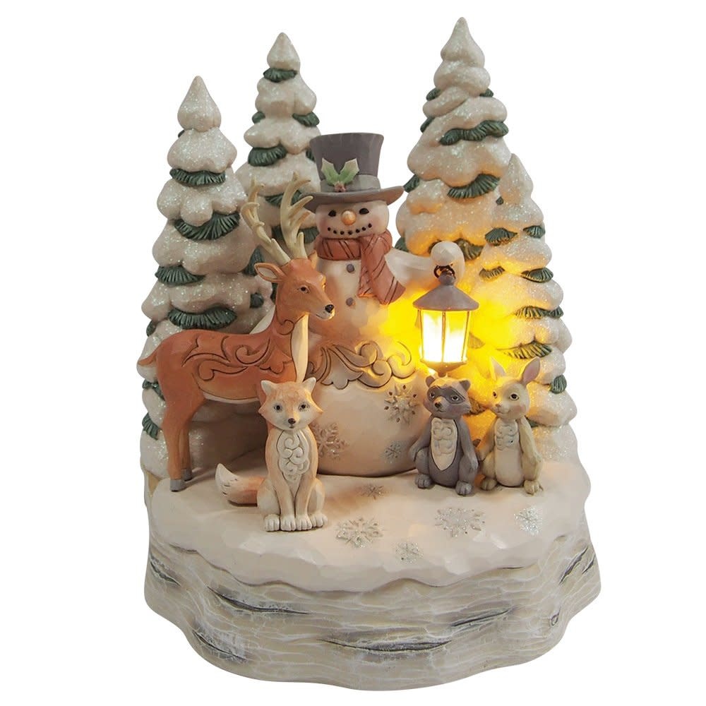 Figurine: Snowman with Animals - White Woodland