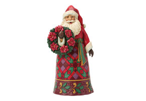 Figurine: Santa with Wreath & Poinsettias Figurine by Heartwood Creek