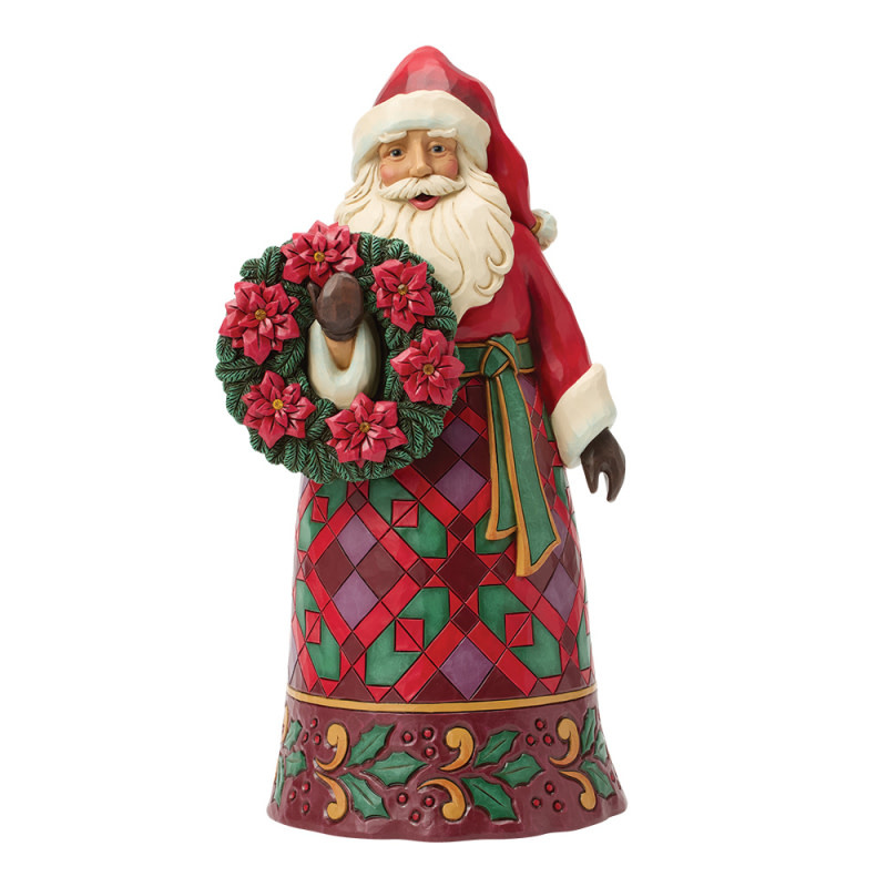 Figurine: Santa with Wreath & Poinsettias Figurine by Heartwood Creek