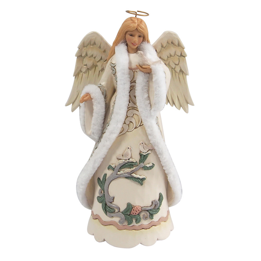 Figurine: White Woodland Angel with a Dove Figurine by Heartwood Creek