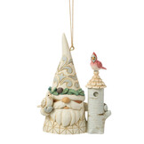 Ornament: Gnome with Birdhouse H/O - White Woodland