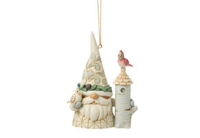 Ornament: Gnome with Birdhouse H/O - White Woodland