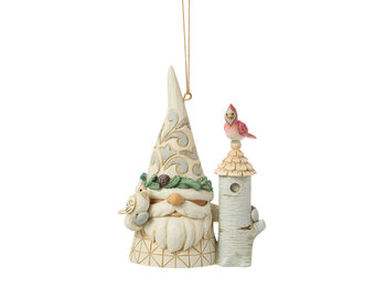 Ornament: White Woodland Gnome with Birdhouse H/O by Heartwood Creek