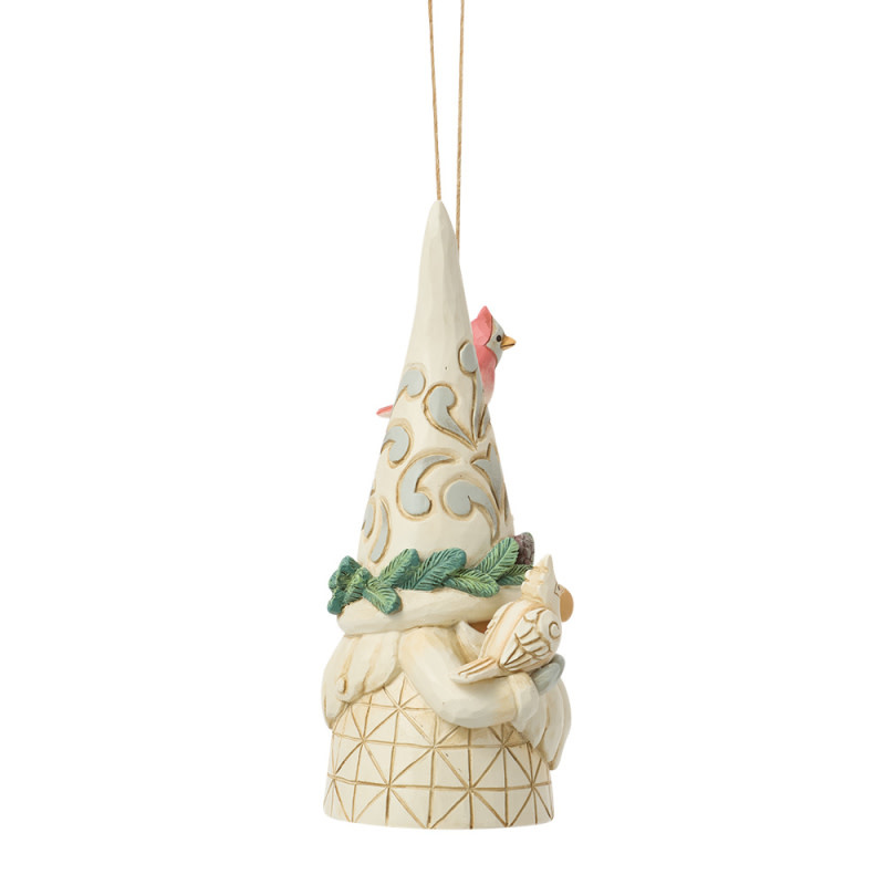 Ornament: White Woodland Gnome with Birdhouse H/O by Heartwood Creek