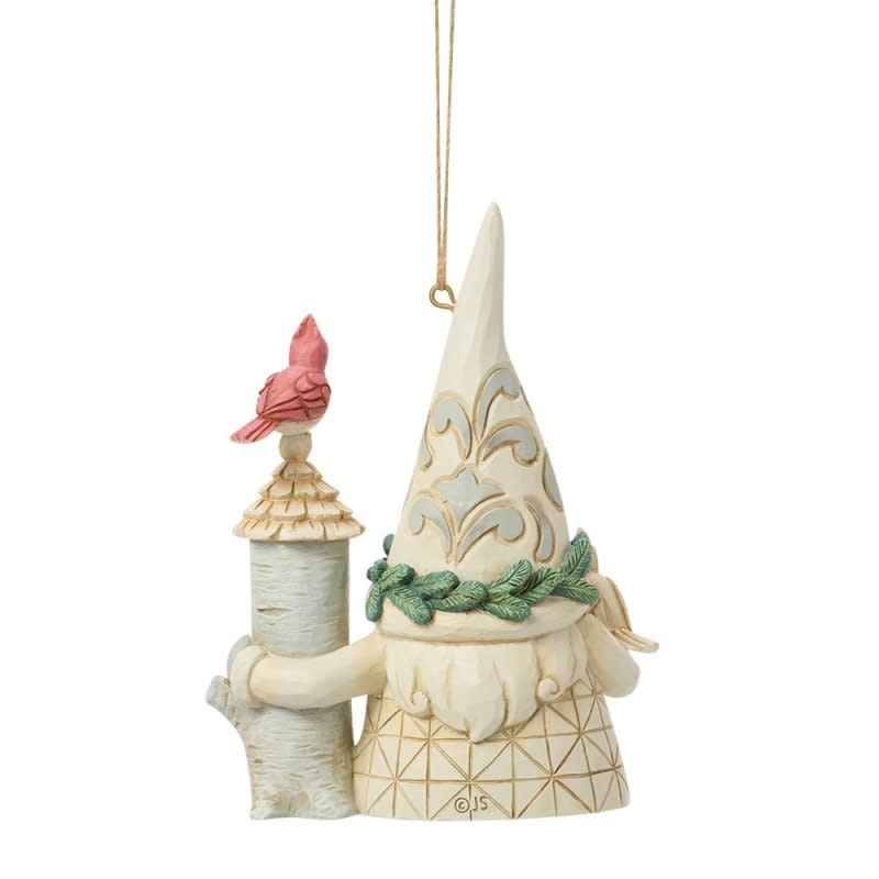 Ornament: White Woodland Gnome with Birdhouse H/O by Heartwood Creek