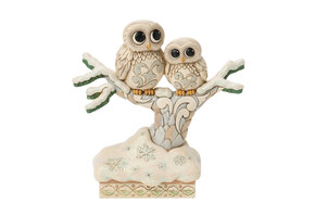 Figurine: White Woodland Owls in a Tree Figurine by Heartwood Creek