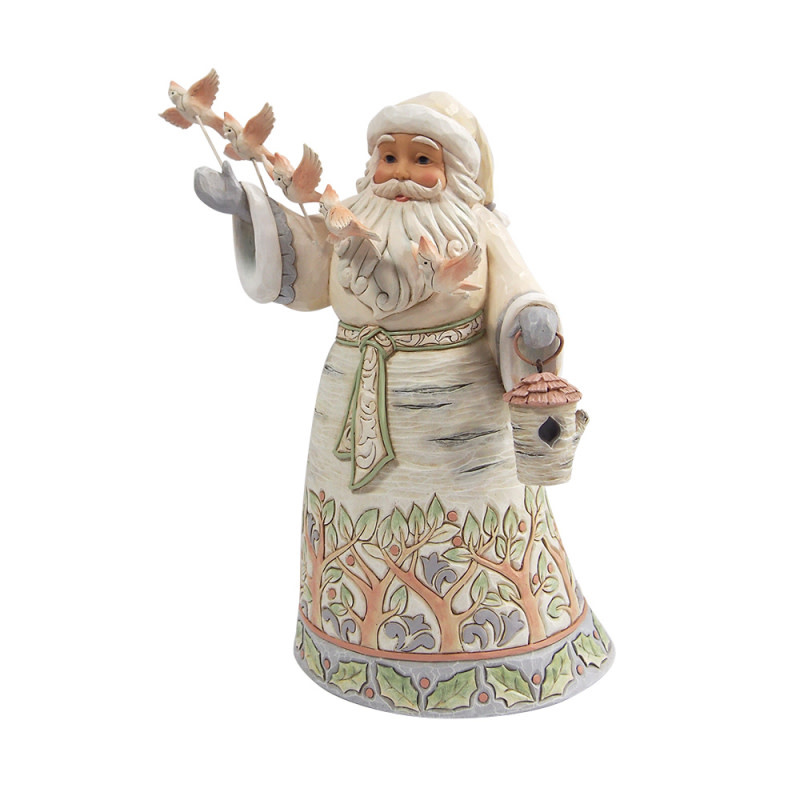Figurine: Santa with Cardinals - White Woodland