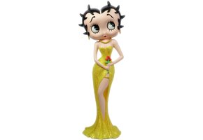Figurine: Betty Boop Holding Flowers Yellow Glitter Dress