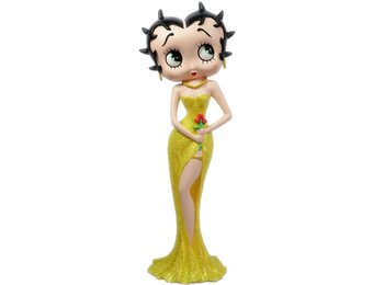 Figurine: Betty Boop Holding Flowers Yellow Glitter Dress