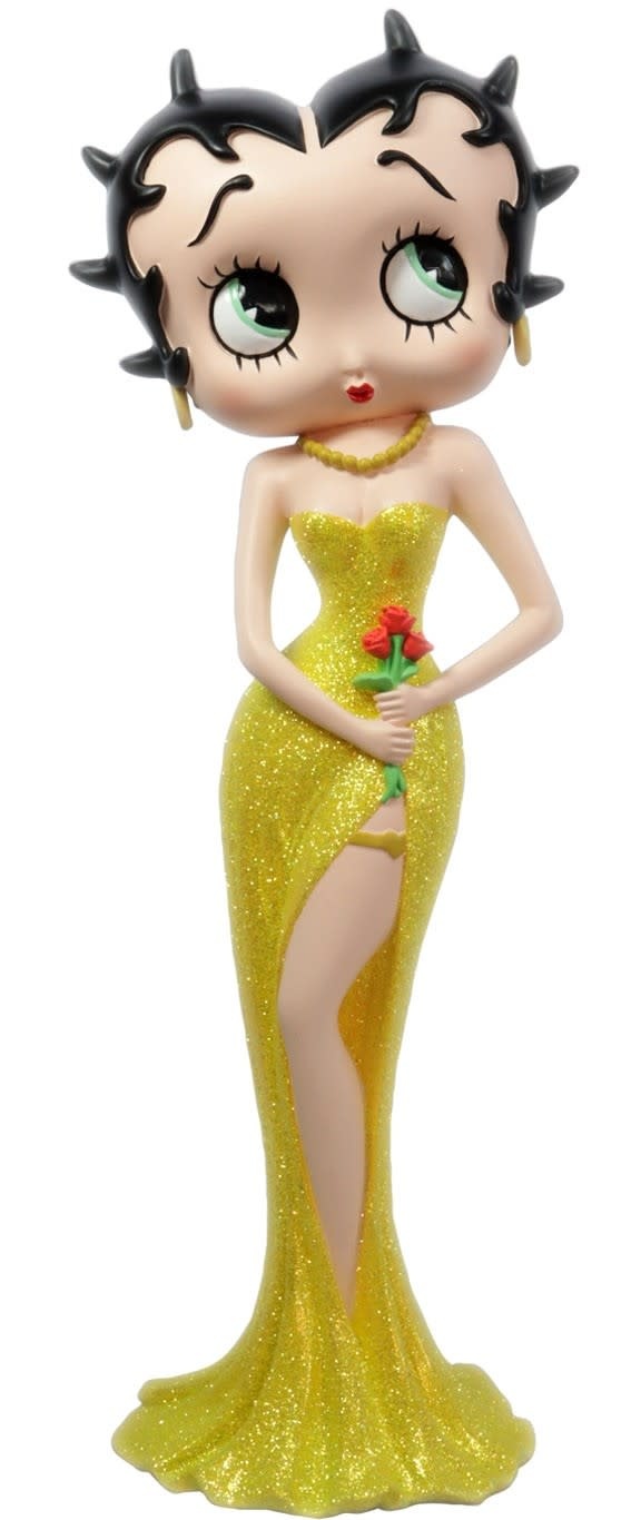 Figurine: Betty Boop Holding Flowers Yellow Glitter Dress