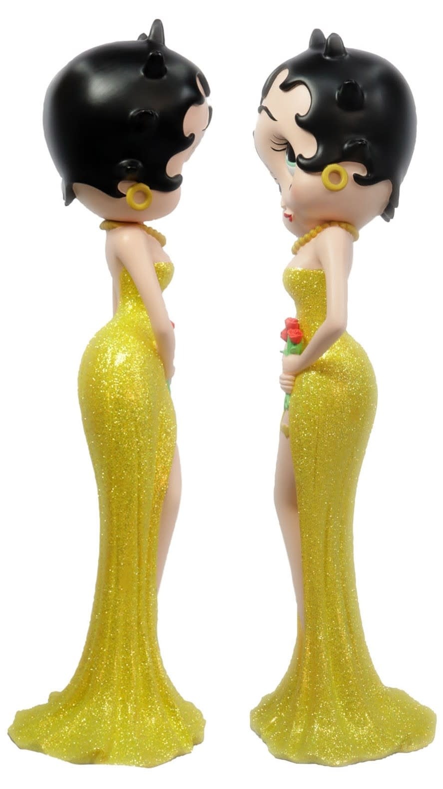 Figurine: Betty Boop Holding Flowers Yellow Glitter Dress