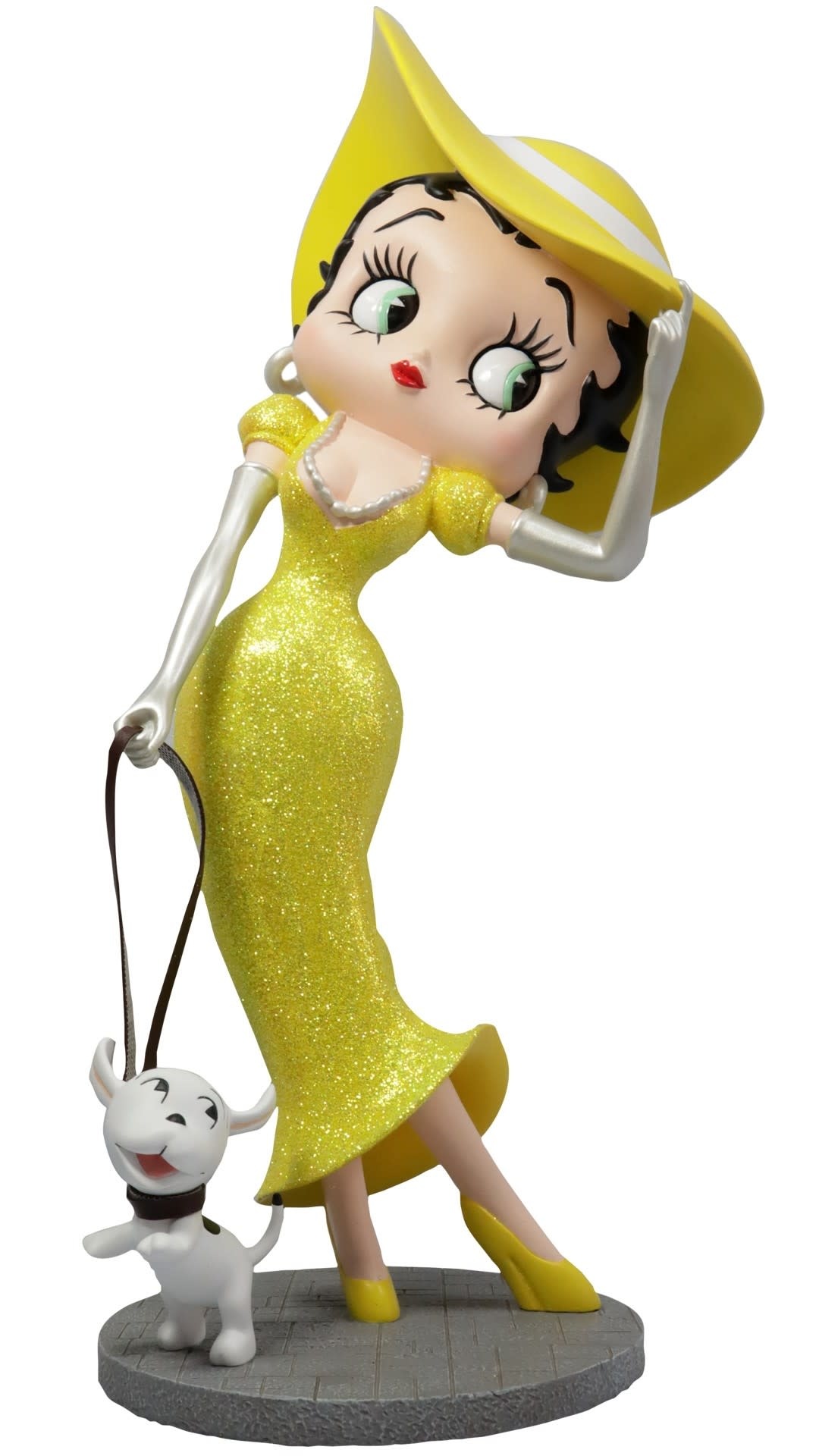 Figurine: Betty Boop Walking Pudgy Yellow Glitter Dress