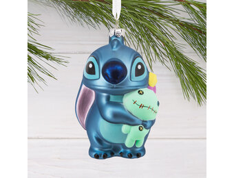 Kerstornament: Disney Stitch - With Scrump - Blown Glass -Hallmark Ornament