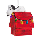 Kerstornament:  Snoopy - On Holiday - Doghouse Blown Glass