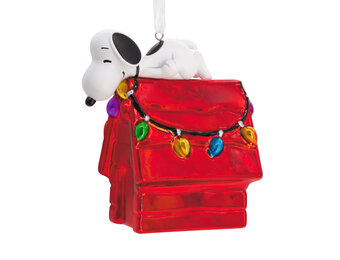 Kerstornament:Peanuts® Snoopy-on Holiday - Doghouse Blown -Glass