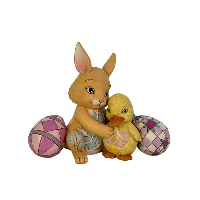 Figurine: Easter Bunny Hugging Duckling by Heartwood Creek
