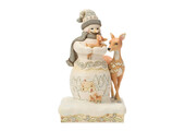 Figurine: White Woodland Snowman Holding Fawn Heartwood Creek