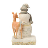 Figurine: Snowman Holding Fawn - White Woodland