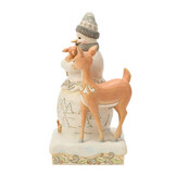Figurine: White Woodland Snowman Holding Fawn Heartwood Creek