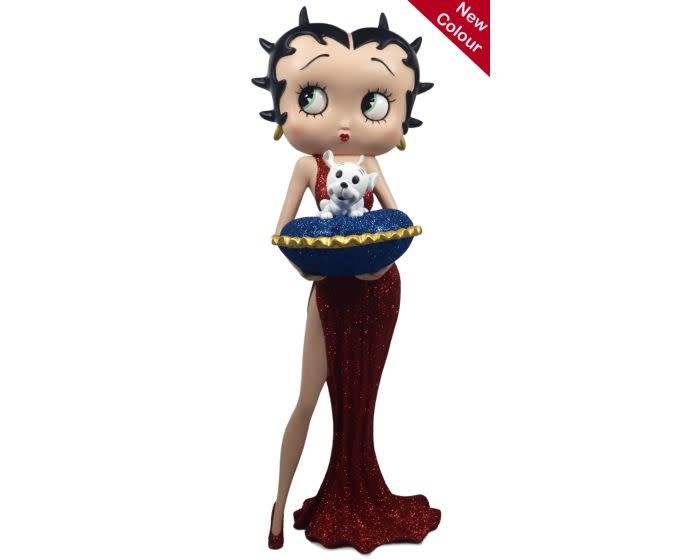 Figurine: Betty Boop With Blue Glitter Pillow Box (Red Dress)