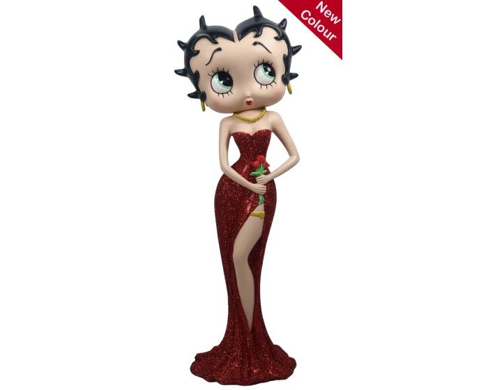 Figurine: Betty Boop Holding Flowers Red Glitter Dress