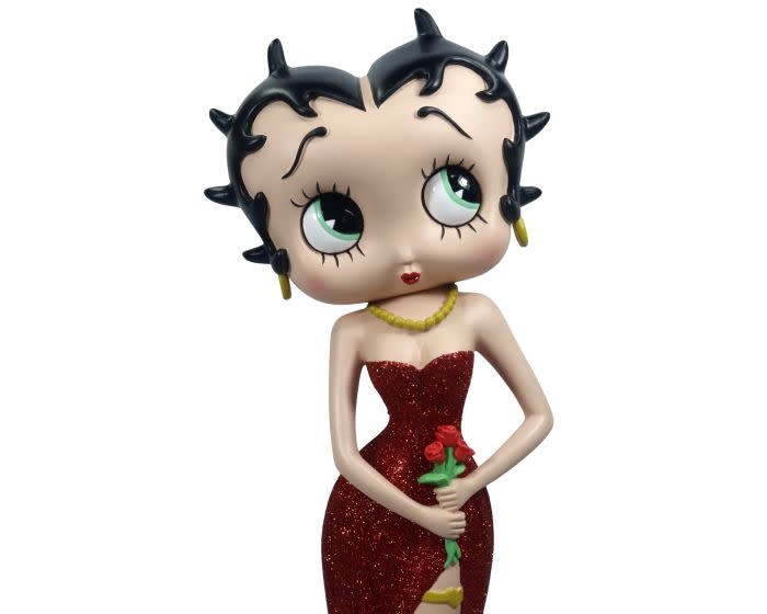 Figurine: Betty Boop Holding Flowers Red Glitter Dress