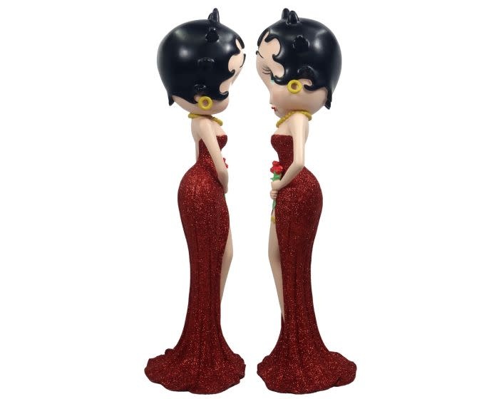 Figurine: Betty Boop Holding Flowers Red Glitter Dress