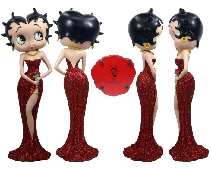 Figurine: Betty Boop Holding Flowers Red Glitter Dress