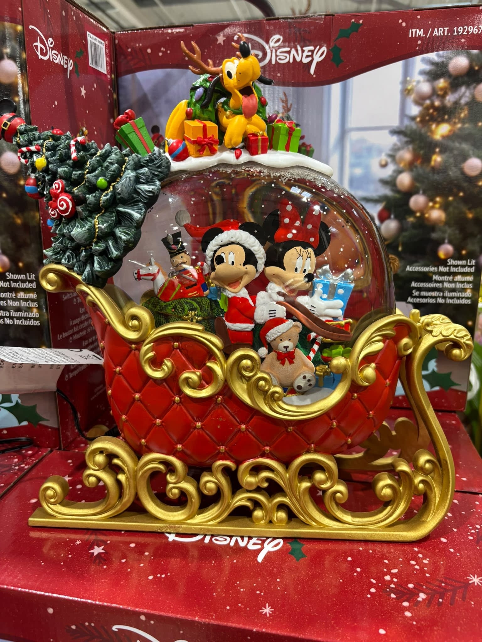 Figurine: Slee met snowglobe - Mickey, Minnie en Pluto