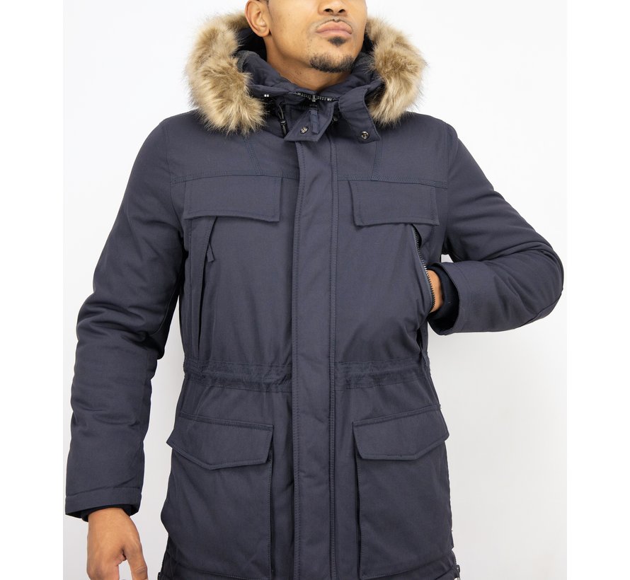 Parka Heren - Lange Winterjas met Bontkraag - Blauw