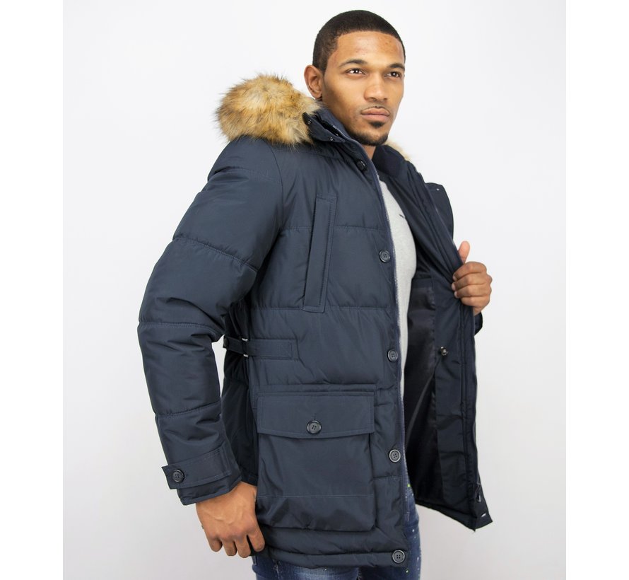 Heren Winterjassen Parka - Met Nep Bontkraag - Blauw