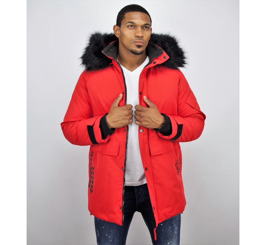 Heren Parka Winterjas - Gewatteerde Lange Jas - Rood