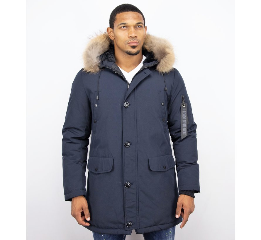 Parka Heren Winterjas Lang - Met Grote Bontkraag - Blauw